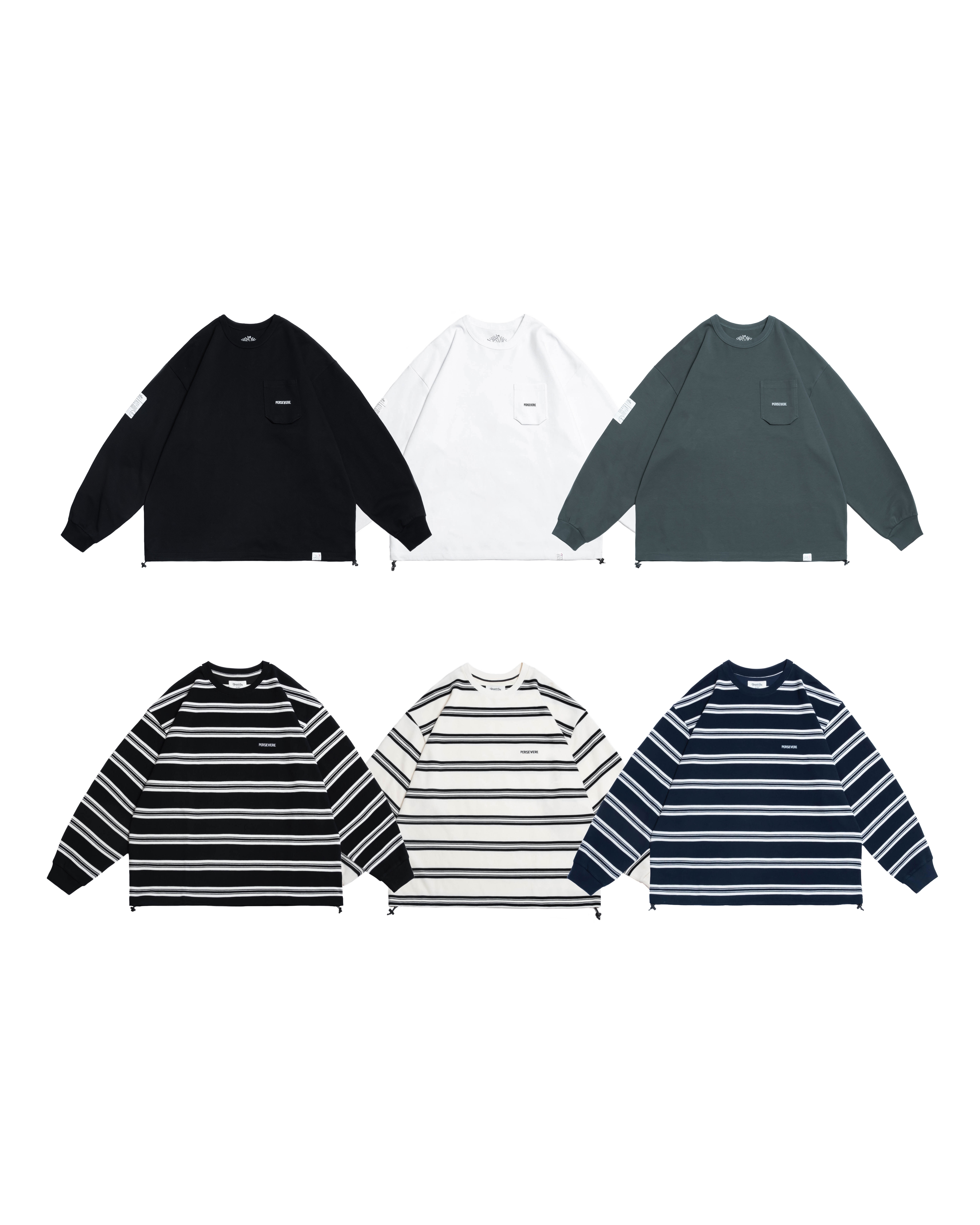 PERSEVERE EMBROIDERED LOGO STRIPED LONG-SLEEVE T-SHIRT 條紋長袖T恤 & CLASSIC LONG-SLEEVE POCKET T-SHIRT 口袋長袖T恤