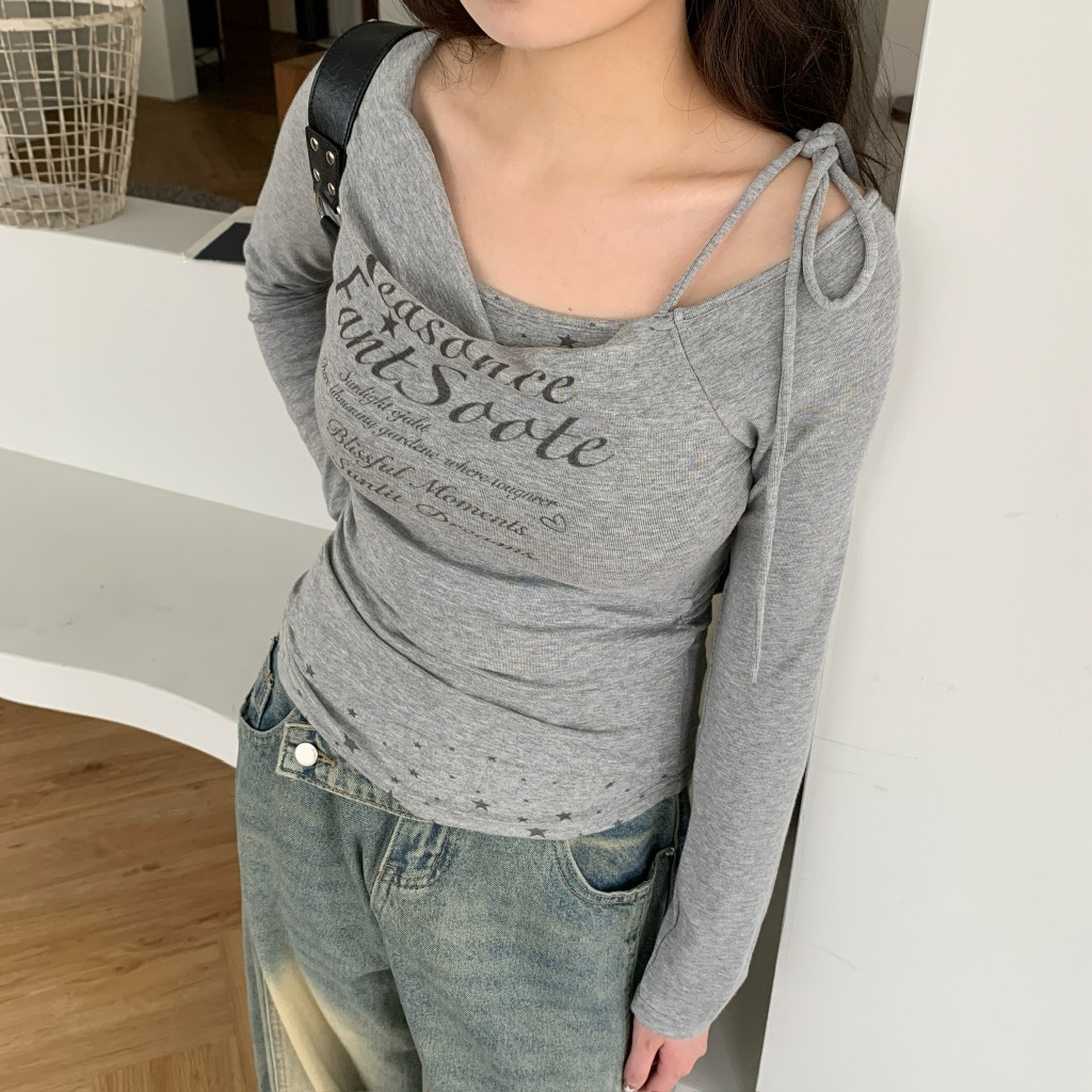 S「FOR GIRLS」一眼被吸引! 星星綁帶斜肩長袖上衣（3colors）8022186