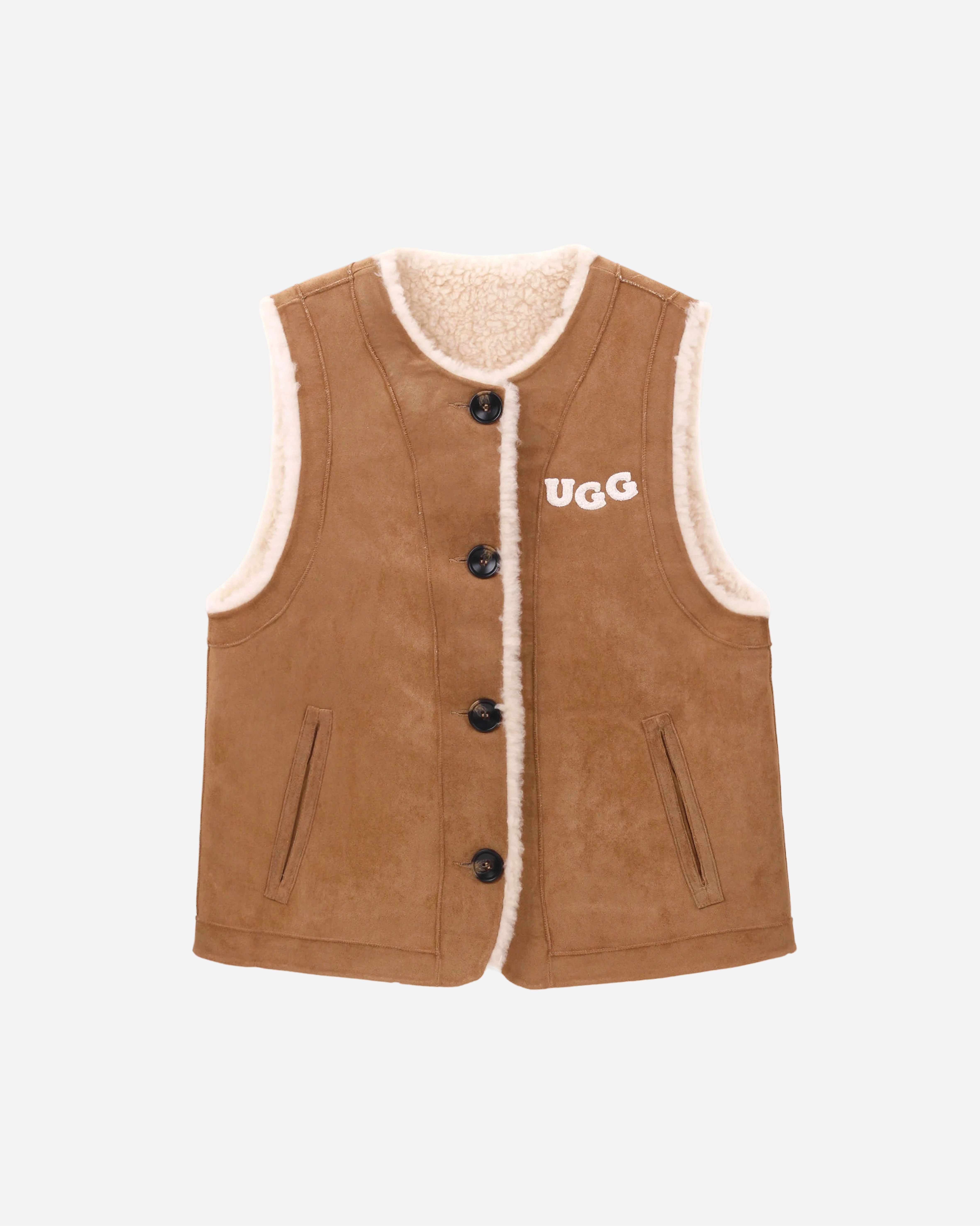 【3色入】UGG Ozlana 26AW Logo Longline Reversible Shearling Vest