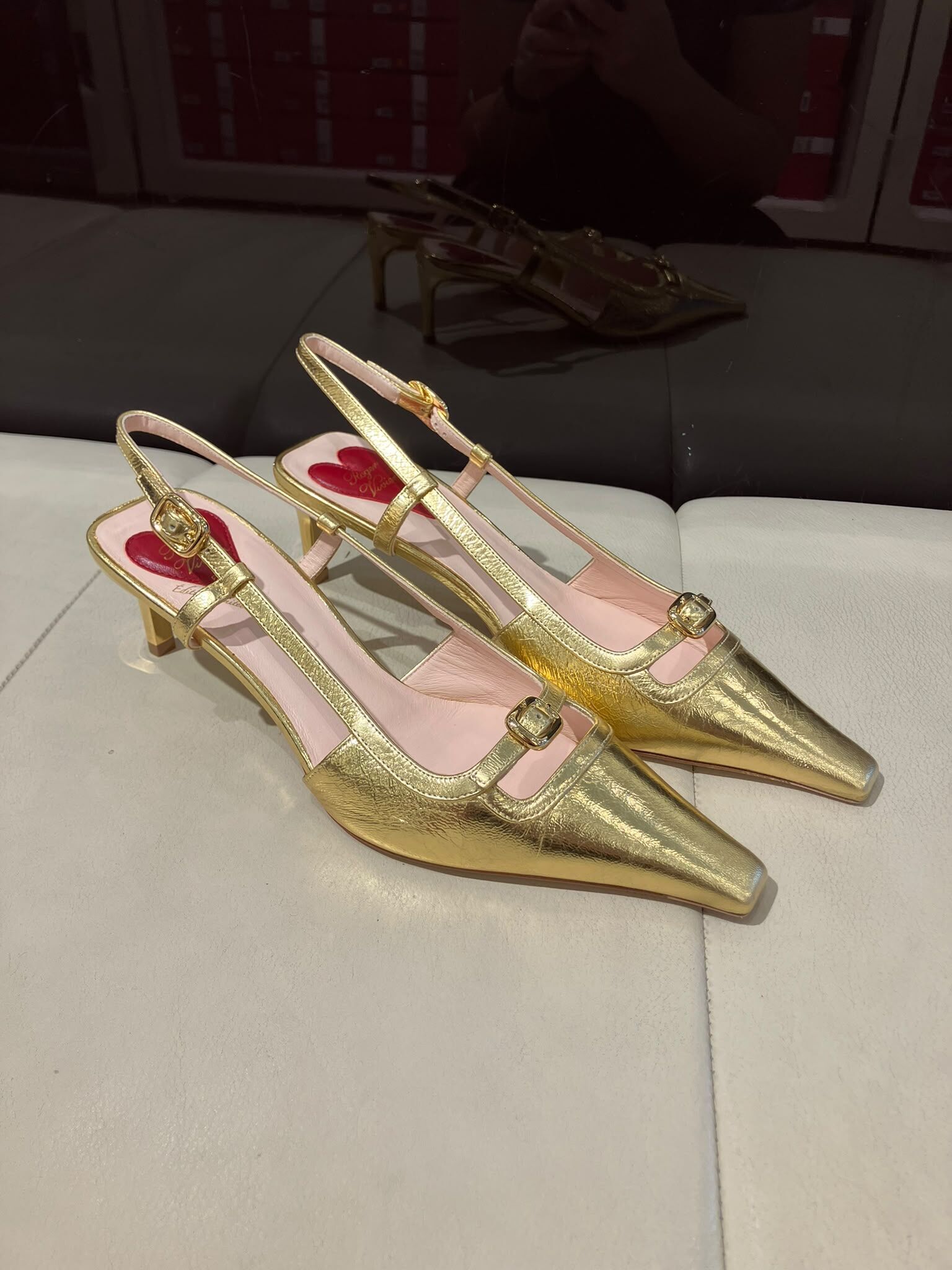 Roger Vivier mini buckle slingback heels 55mm gold