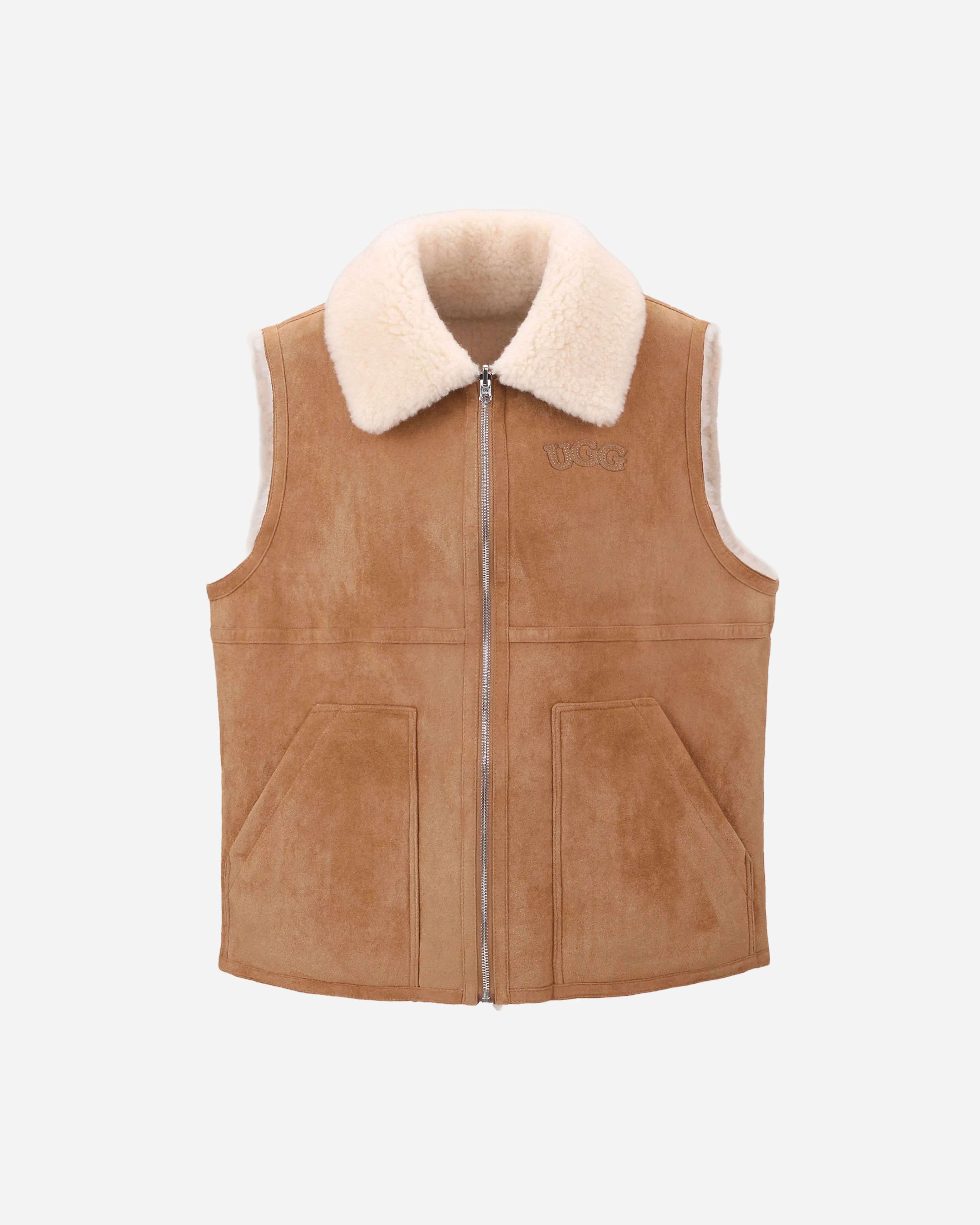 UGG Ozlana 26AW Logo Utility Reversible Shearling Vest