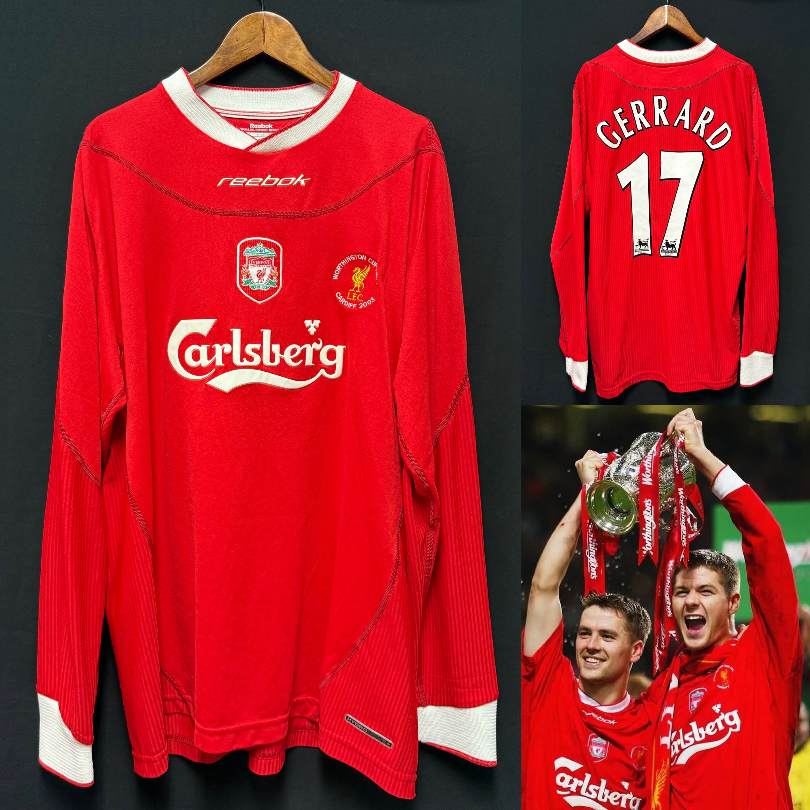 Liverpool 2002-2003 Worthington Cup Final Reebok L/S Home Shirt #17 GERRARD