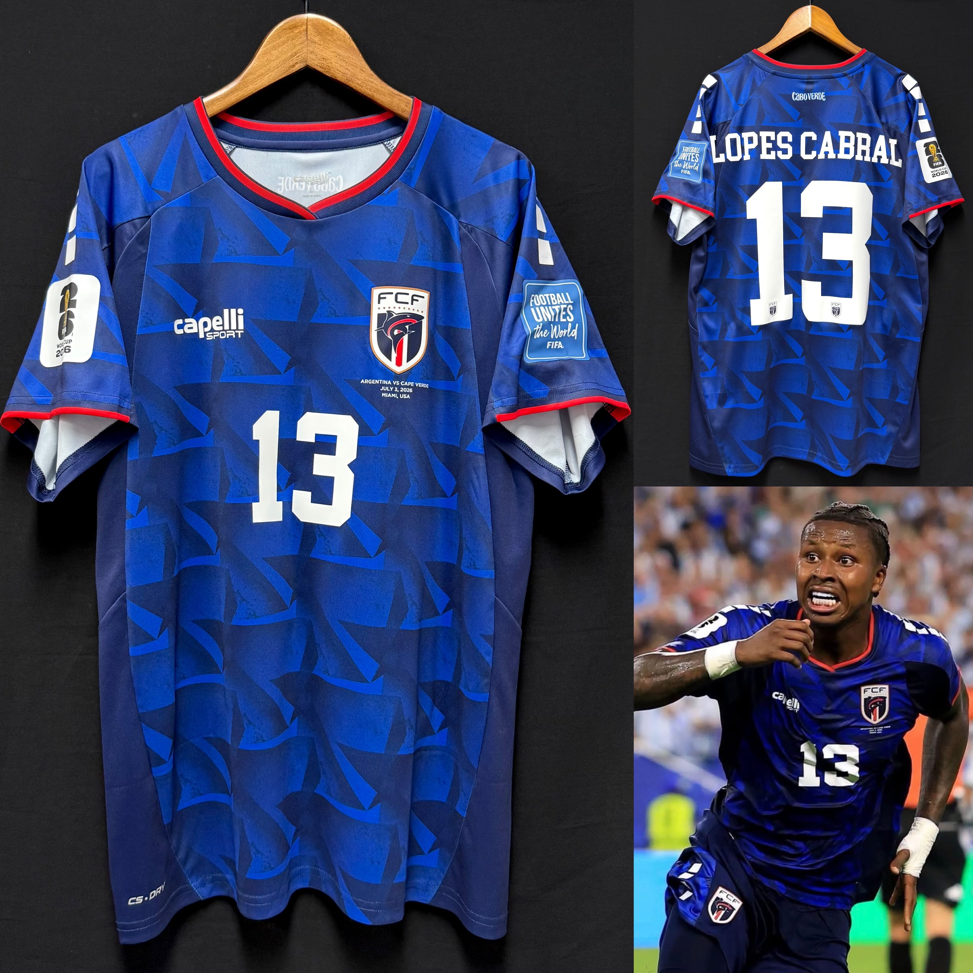 (BNWT) Cabo Verde 2026 FIFA World Cup Capelli Home Shirt #13 LOPES CABRAL