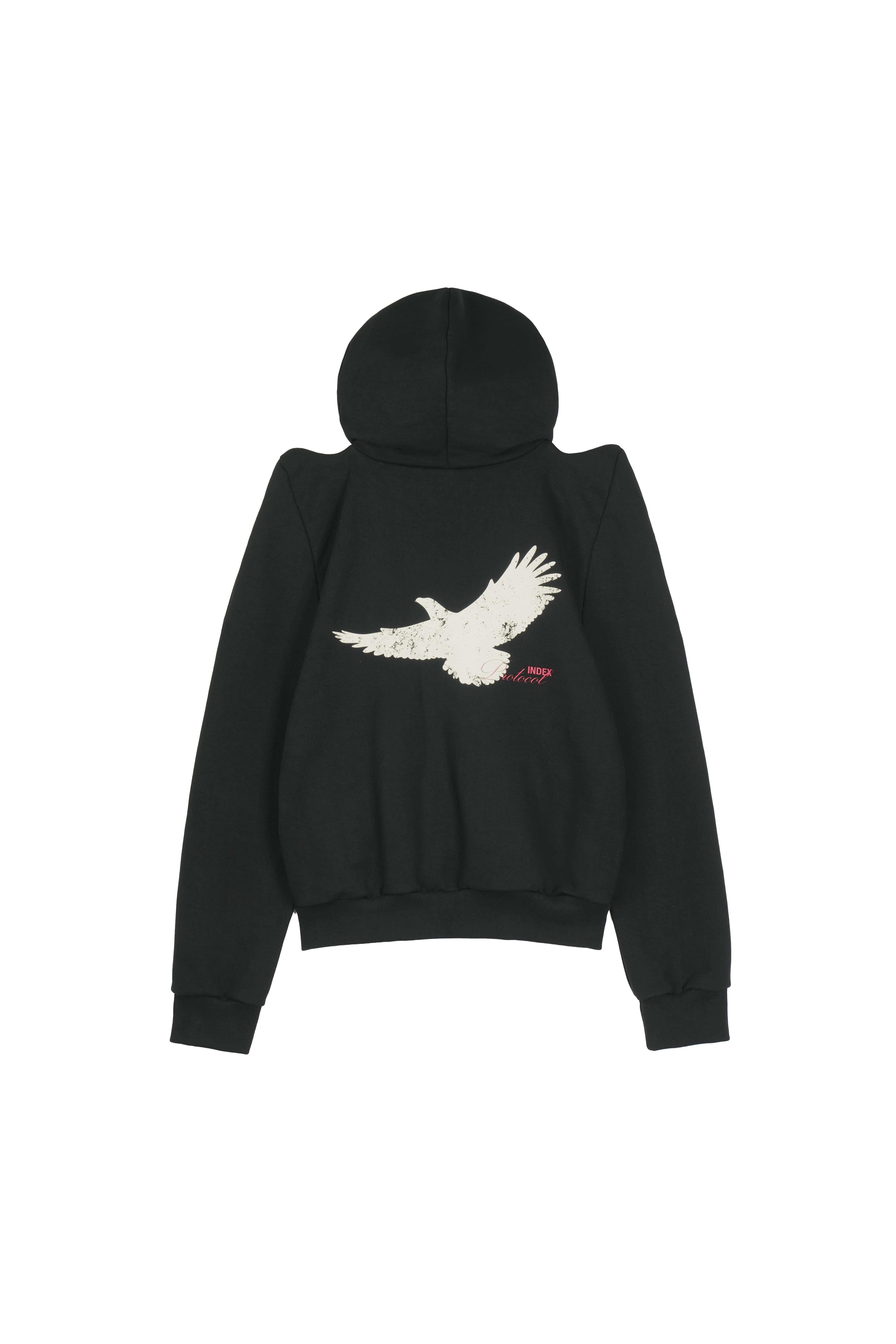 Protocol Index｜Glam Shoulder Zip Hoodie (Black)