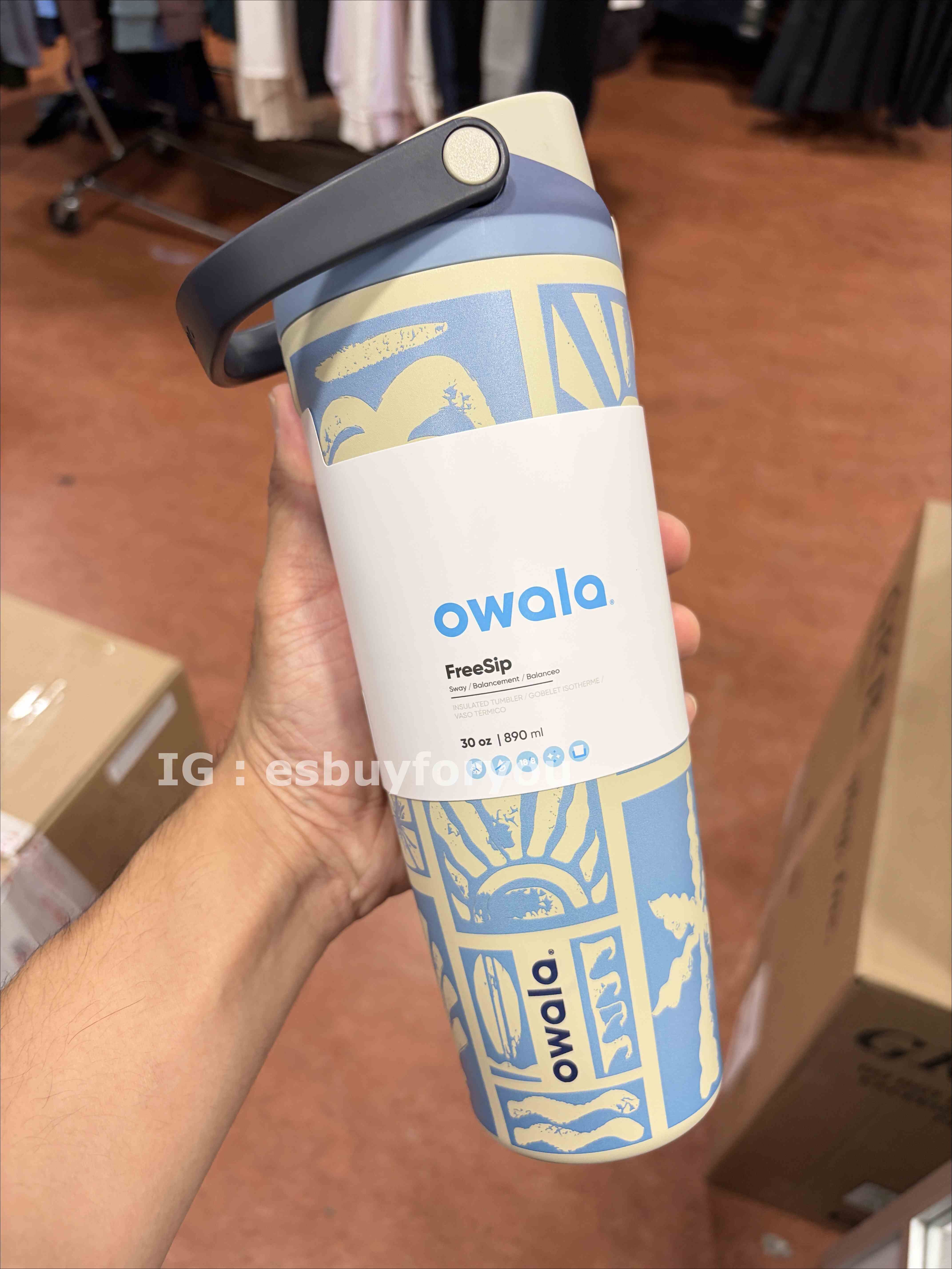 Owala(890ml 30oz) 手提款 造型滿版 不鏽鋼 Sway FreeSip 水壺 (內有吸管) (2款)