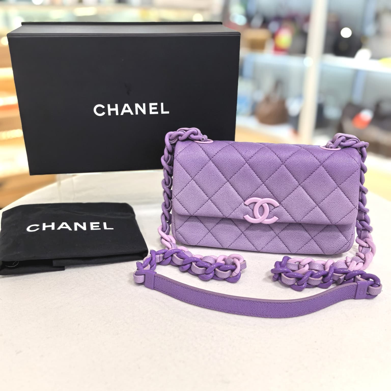 全新CHANEL CF20 紫色漸變荔枝皮, 琺瑯CC扣 @晶片款 #香奈兒包包, #BRAND NEW #香榭站正品