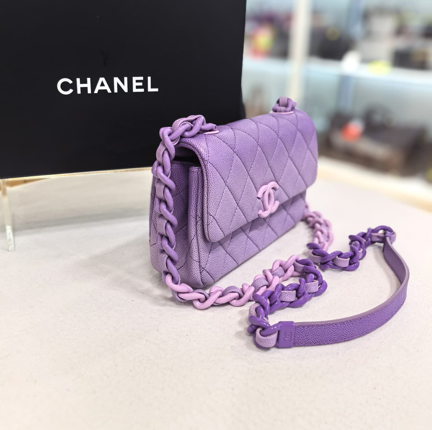 全新CHANEL CF20 紫色漸變荔枝皮, 琺瑯CC扣 @晶片款 #香奈兒包包, #BRAND NEW #香榭站正品