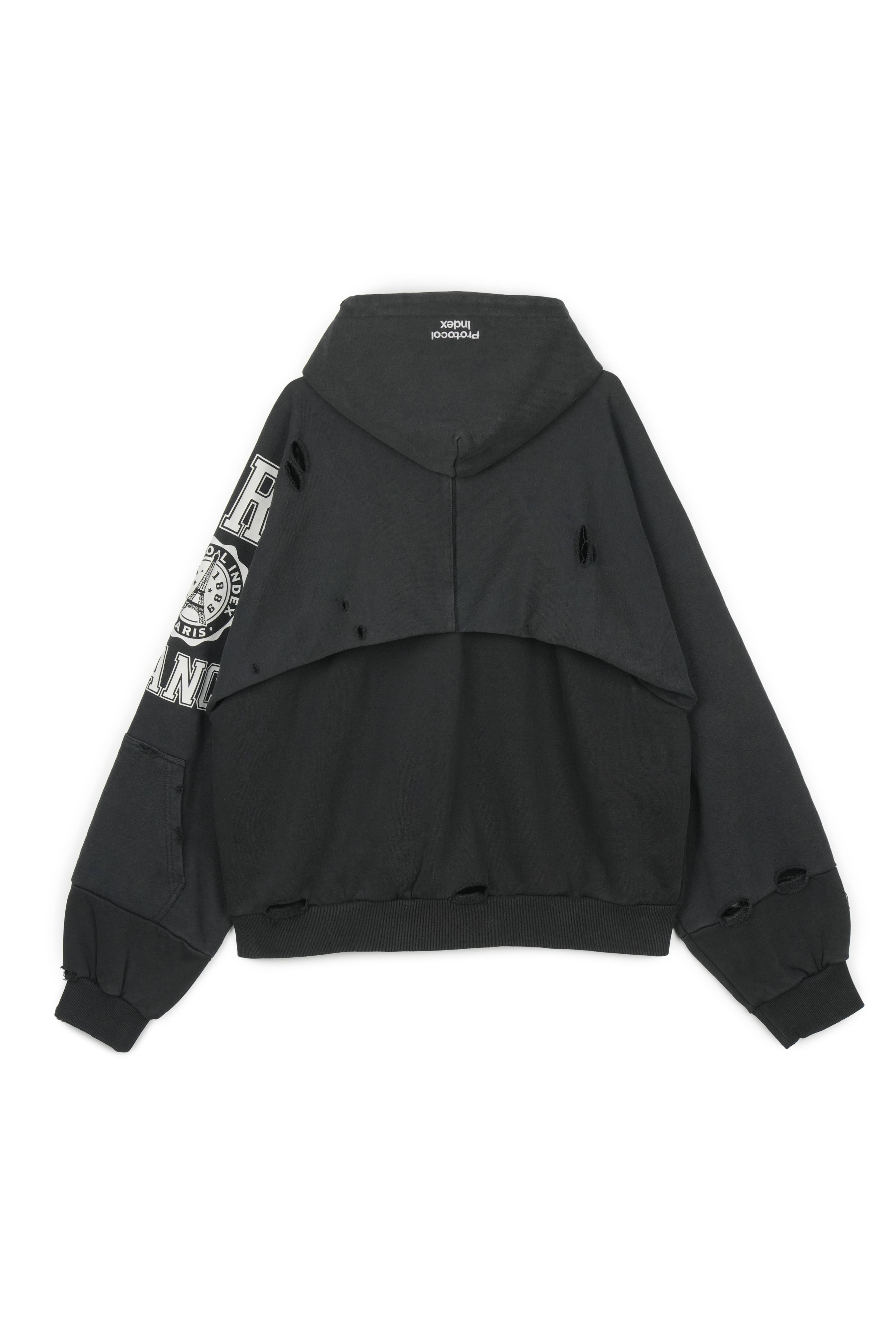 Protocol Index｜Paris Reconstructed Folded Zip Hoodie (Black)