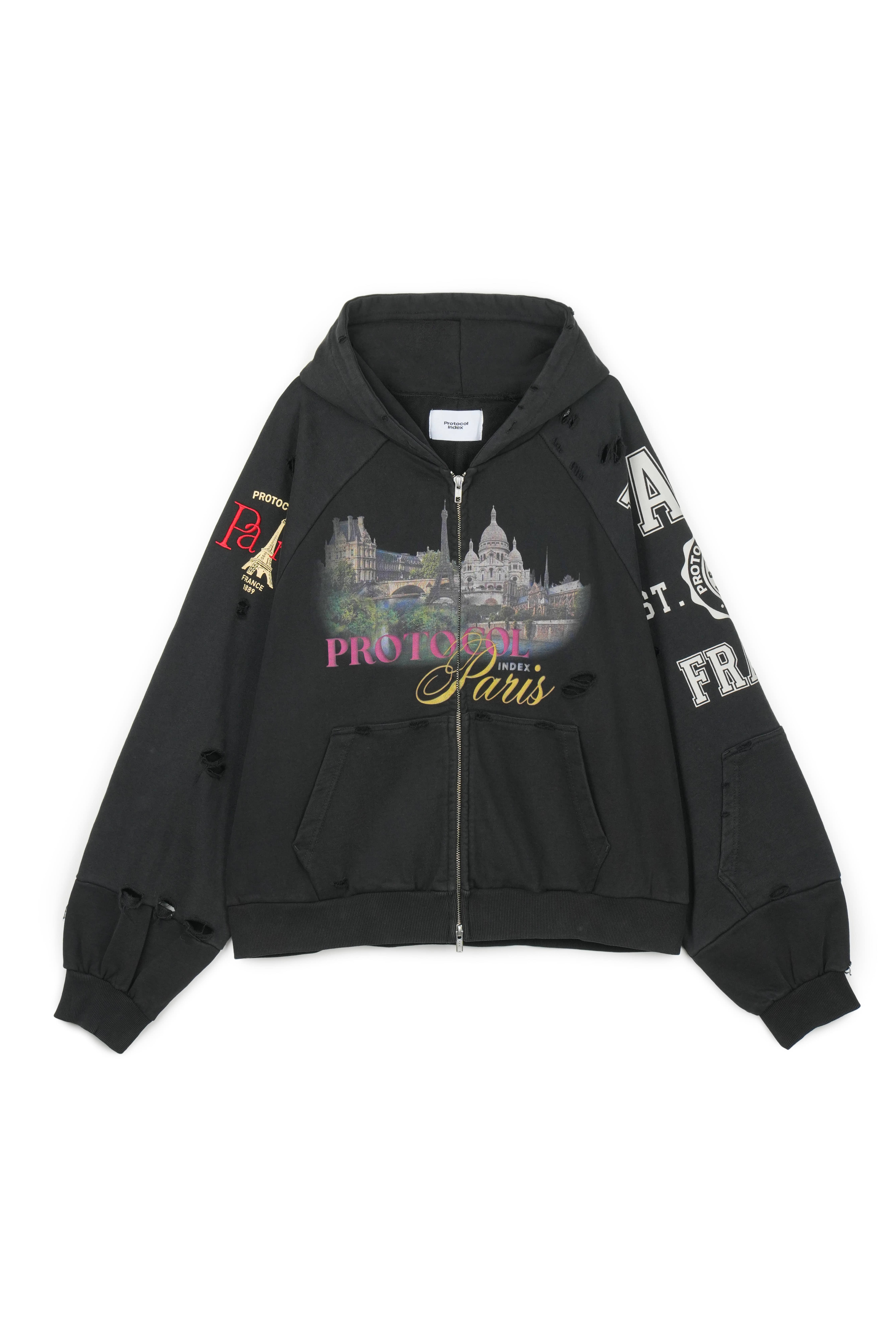 Protocol Index｜Paris Reconstructed Folded Zip Hoodie (Black)