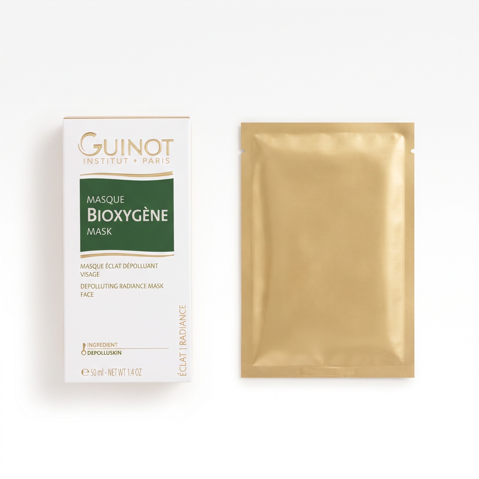 關鍵字 E12 – GUINOT bioxygene depolluting radiance mask 50ml + gold mask x1優惠價$268