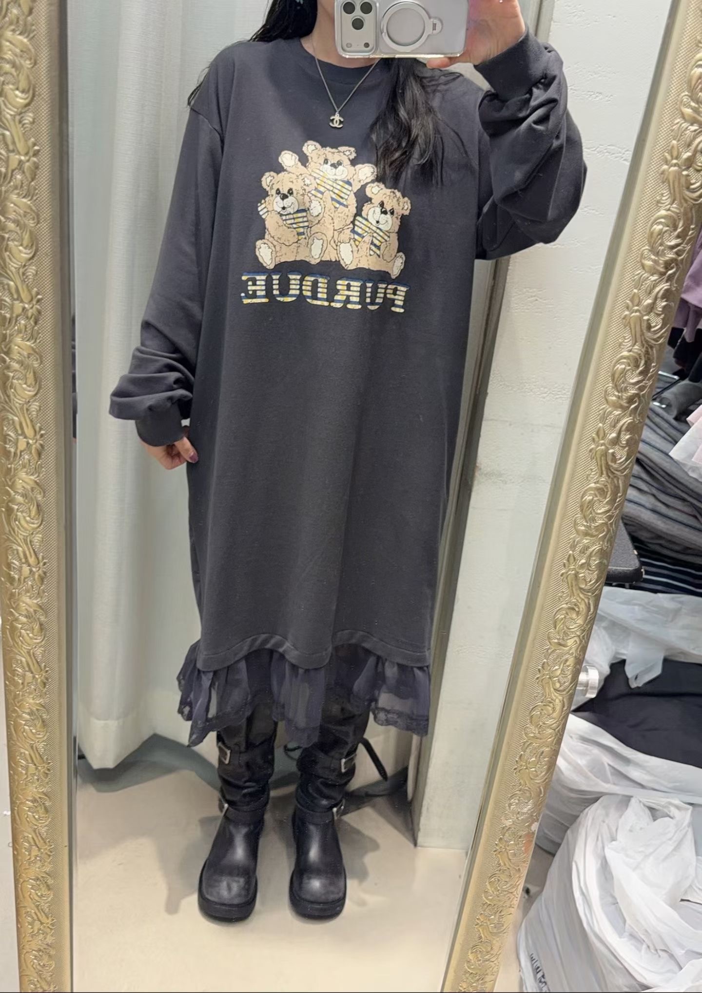 熊熊紗襬長洋裝
