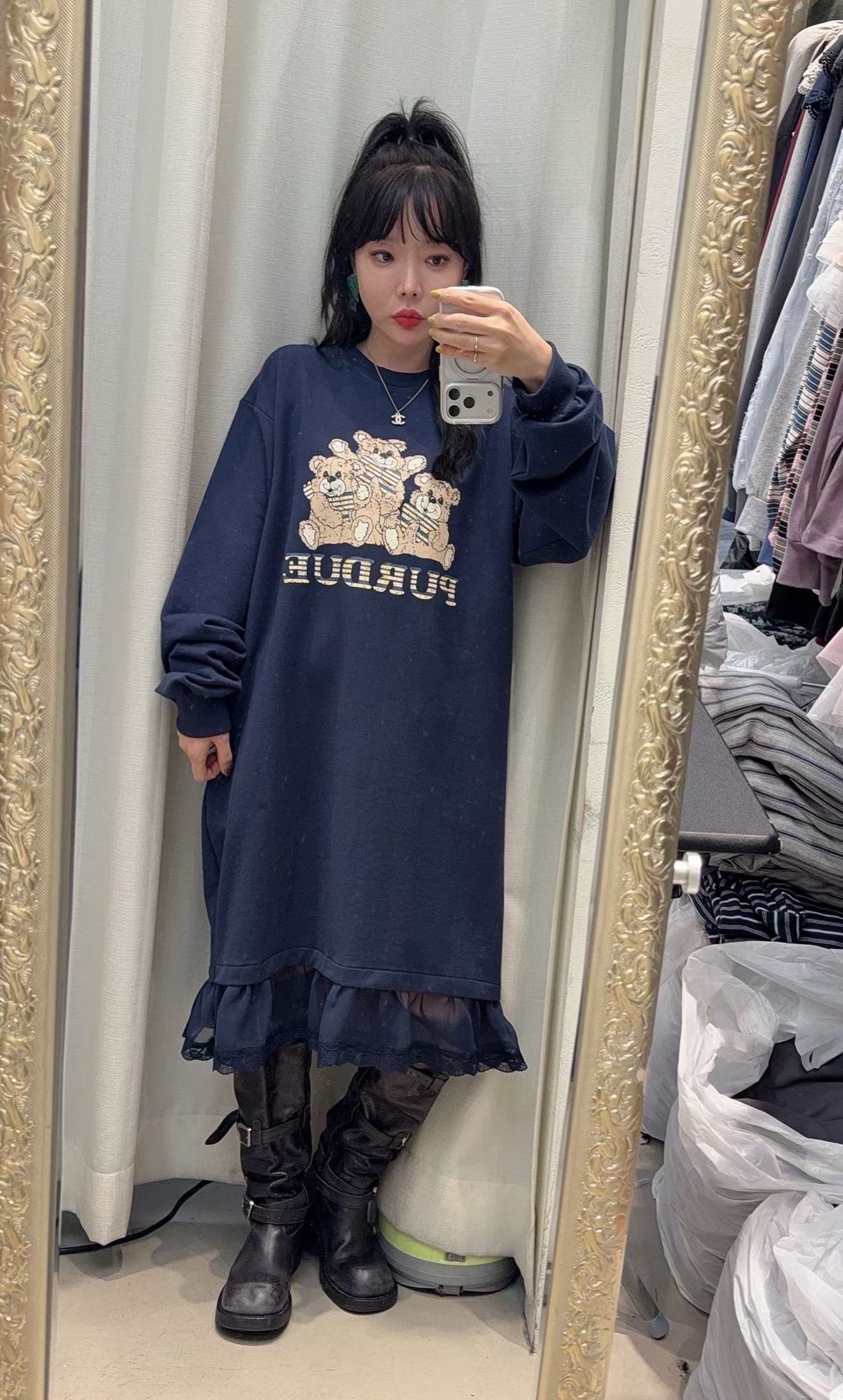 熊熊紗襬長洋裝