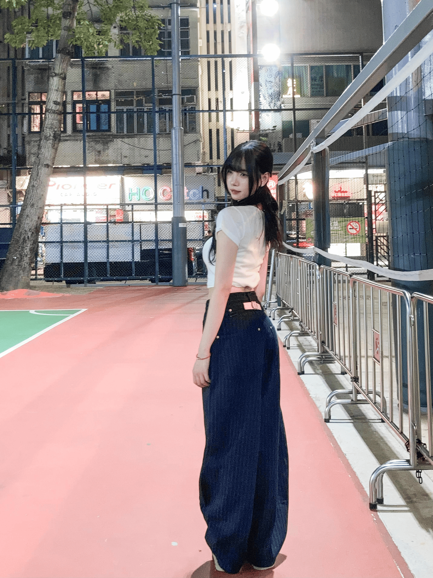 【網站限定優惠】粉紅拼色Belt直紋彎刀褲