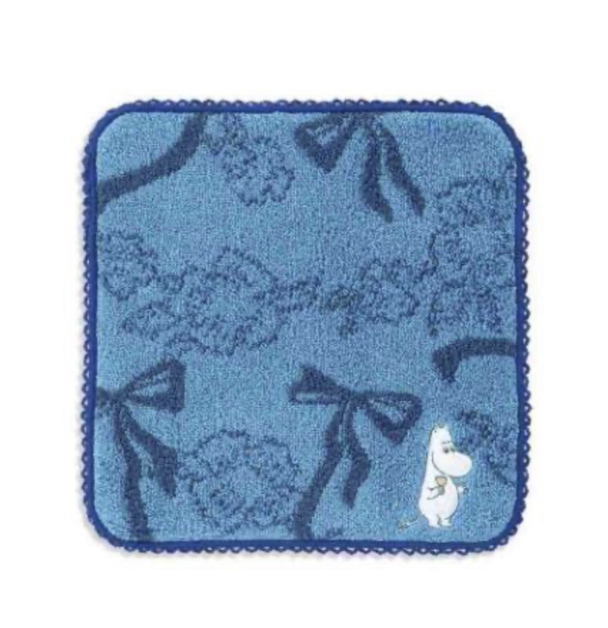 JP 姆明 刺繡花邊造型方巾 藍 3340 TK261009