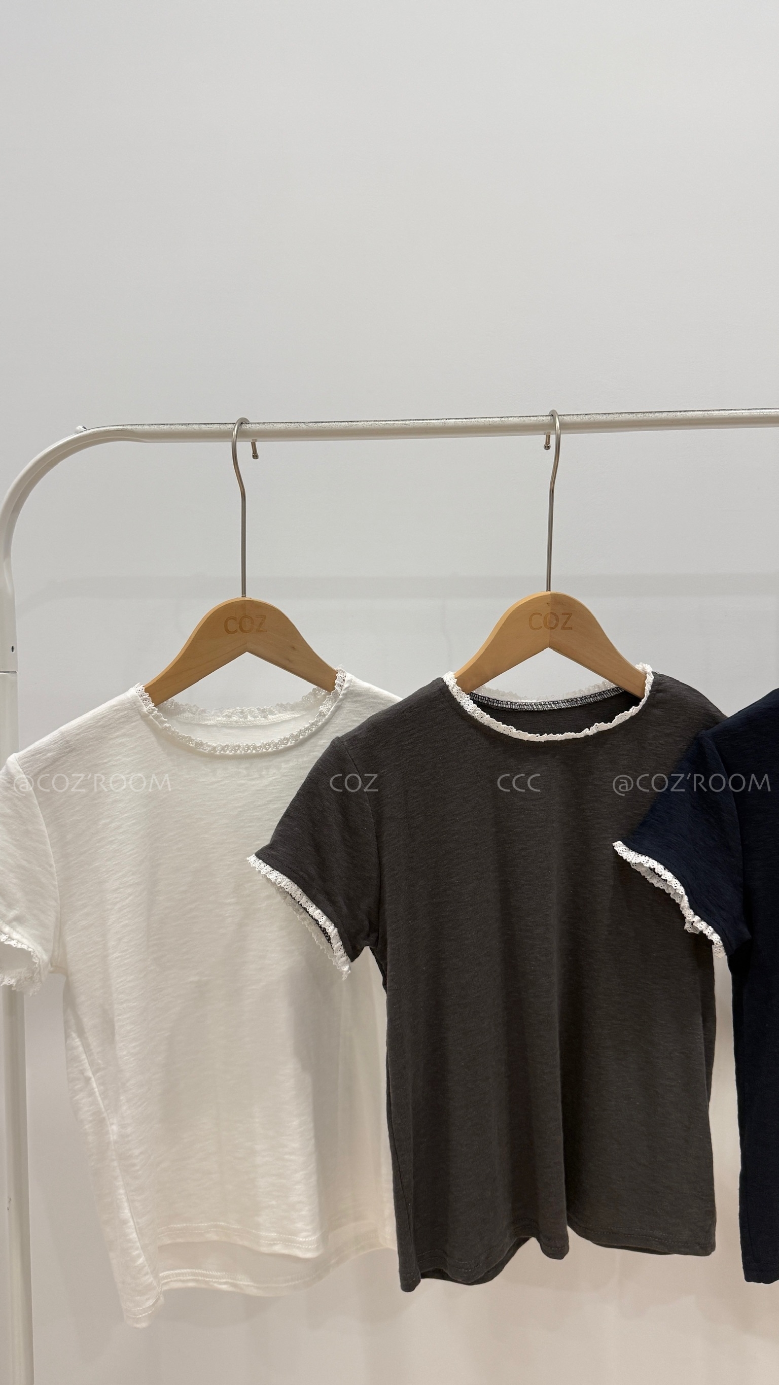 貝殼花邊彈力上衣Tee (3色) _55516