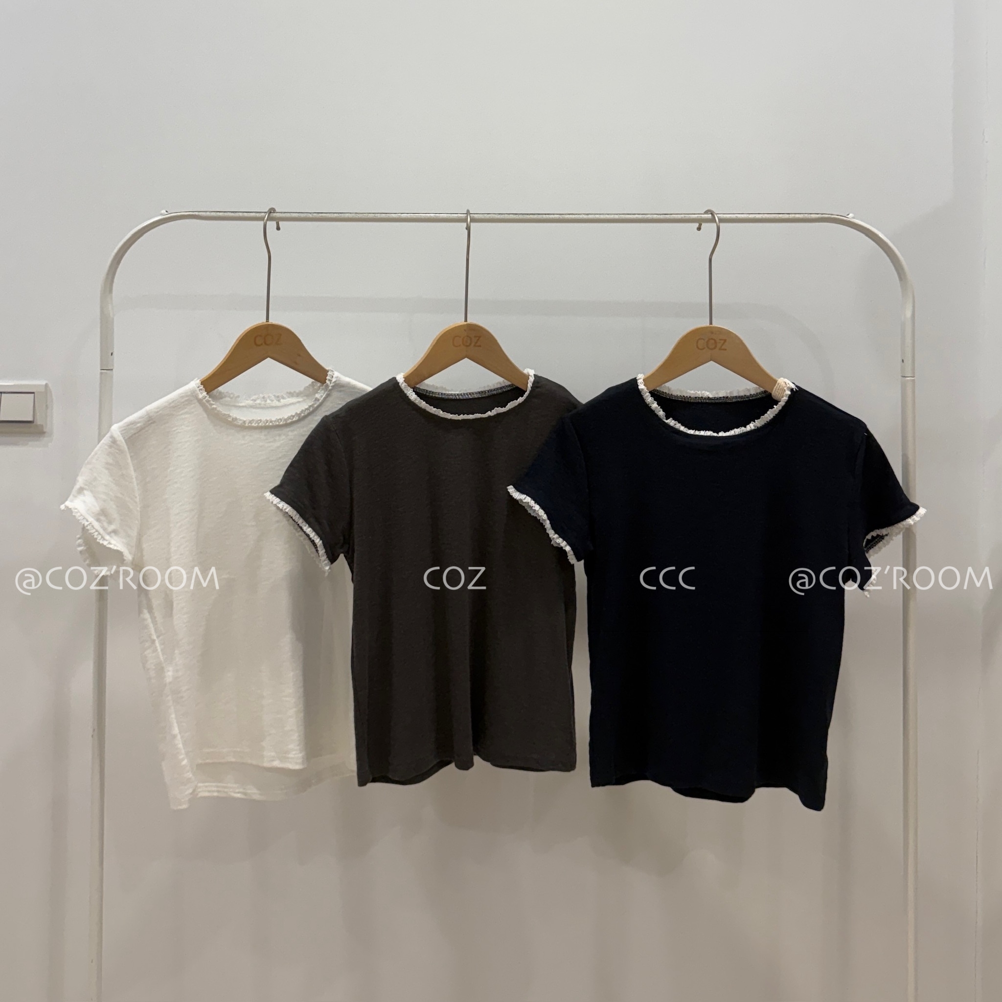 貝殼花邊彈力上衣Tee (3色) _55516
