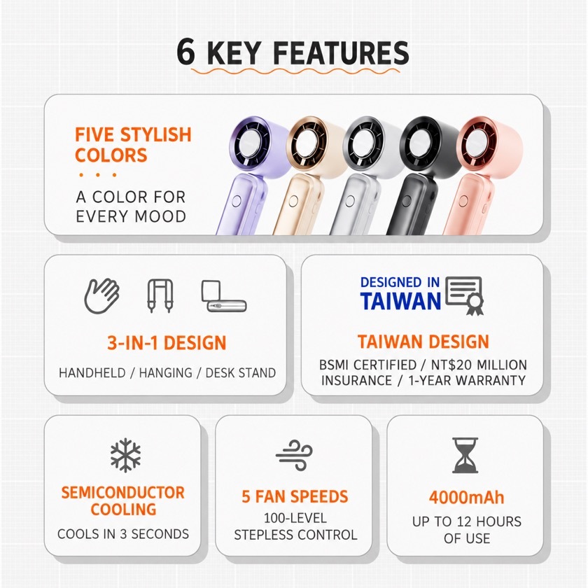 GUXON Ice Fan handheld fan, six functions