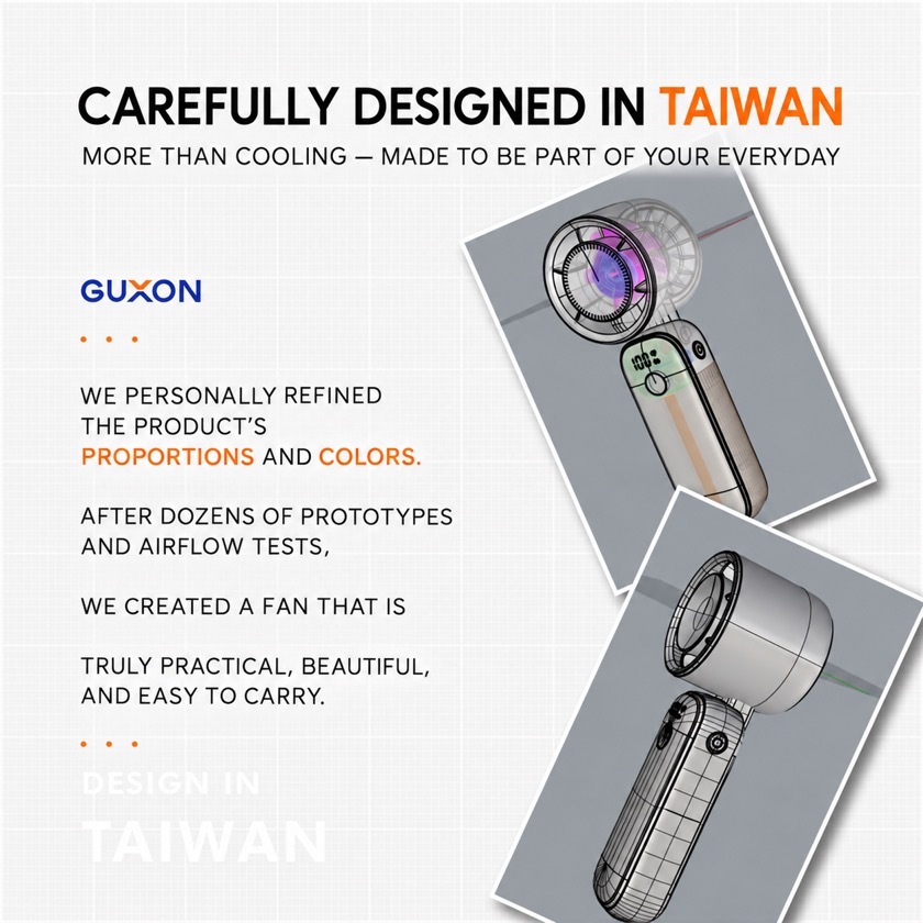 GUXON Ice Fan handheld fan, designed in Taiwan