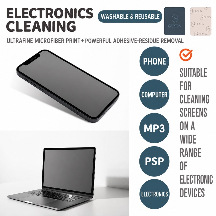 Electronics cleaning cloth with ultrafine microfiber print and adhesive-residue removal, suitable for phone, computer, MP3, PSP and other electronic screens