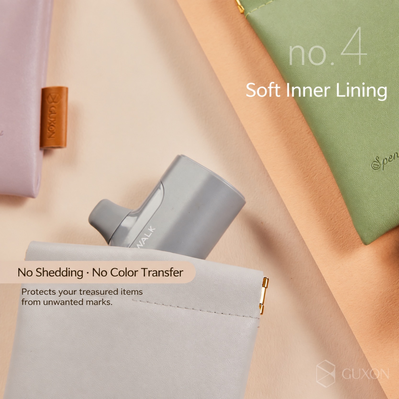 Feature no.4 soft inner lining with no shedding and no colour transfer, protecting treasured items