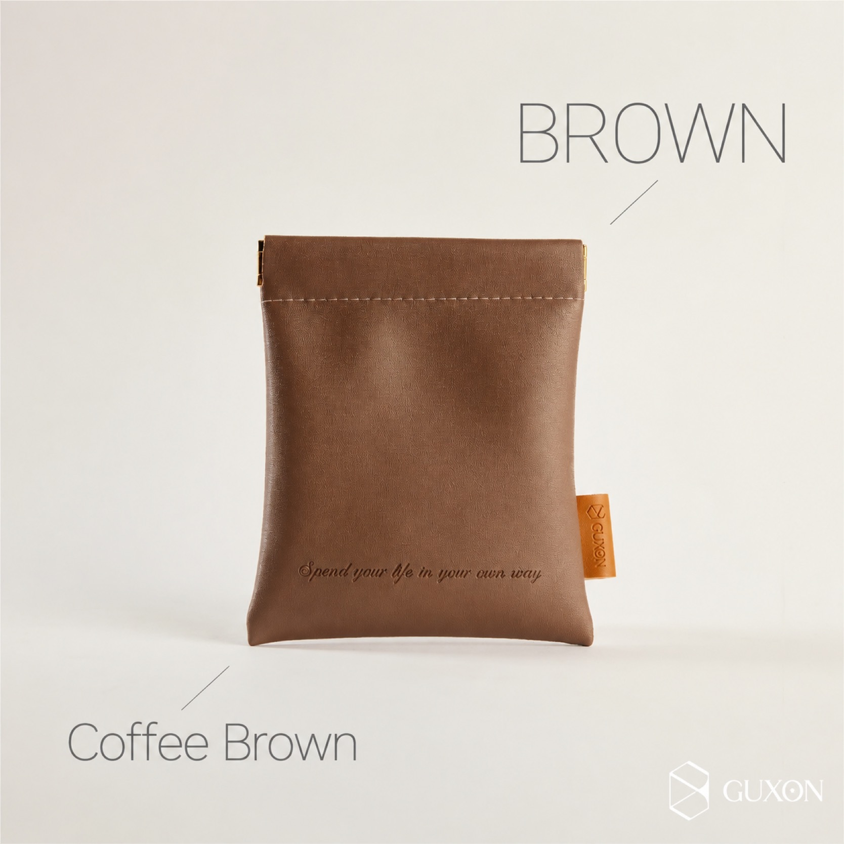 Coffee Brown colourway of the GUXON leather storage pouch