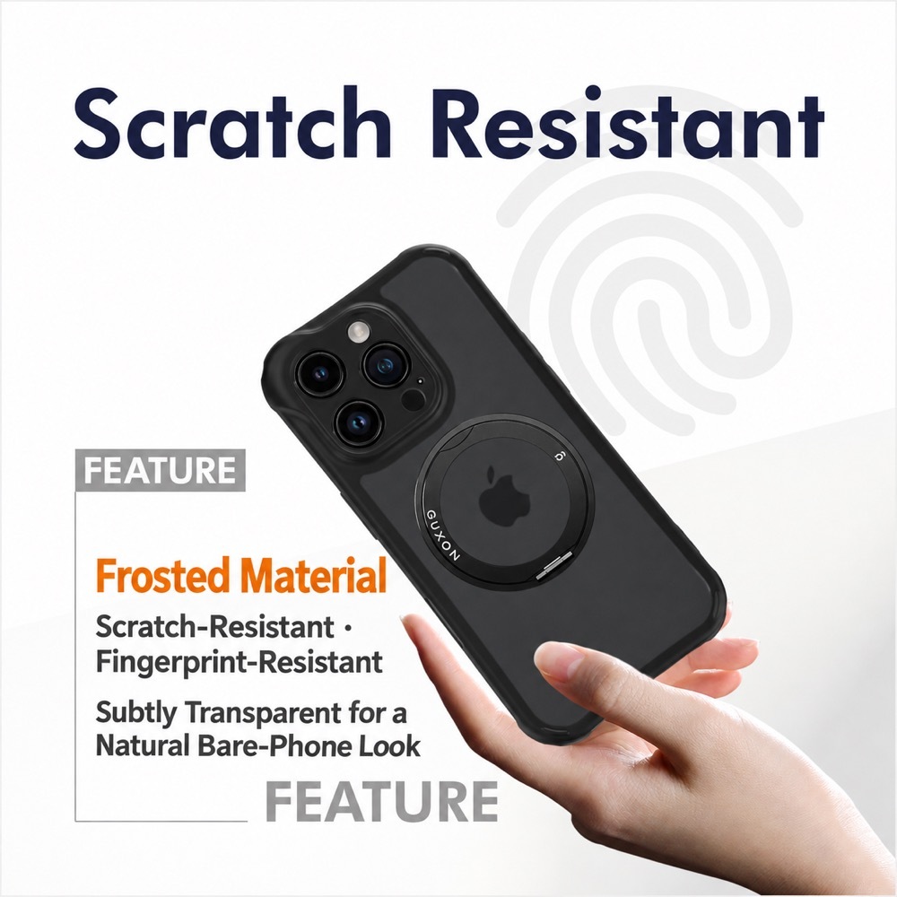 Scratch-resistant and fingerprint-resistant frosted material, subtly transparent for a natural bare-phone look