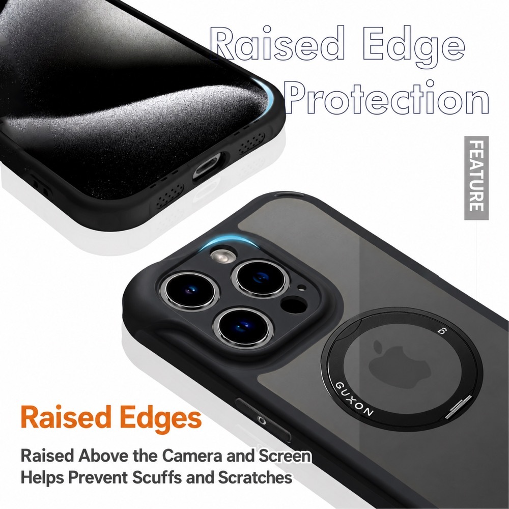 Raised edges above the camera and screen help prevent scuffs and scratches