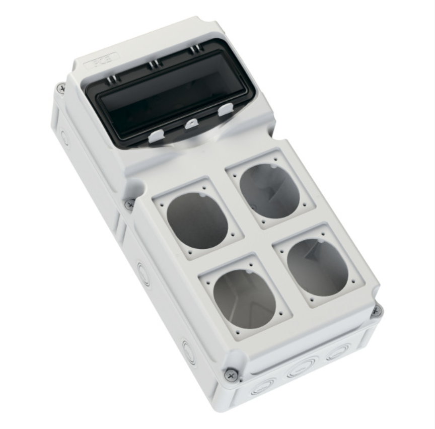 Q122 "PCE" M-BOX 10-S4防水膠殼配件箱（15851004）10個單相MCB位 40A雙線水氣掣 16A單相MCB X4 配16A 220 或110V盤面蘇 x4