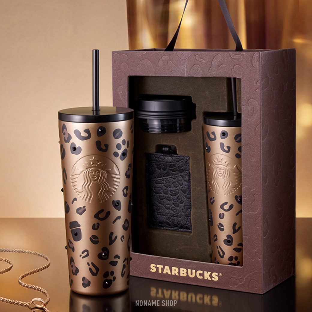 STARBUCKS 星巴克 豹紋系列 高鹽質 不鏽鋼 雙蓋+卡夾 禮盒包