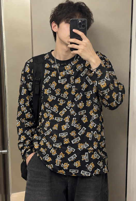 【預購】S101001 Moschino 滿版泰迪熊長袖上衣(黑色)