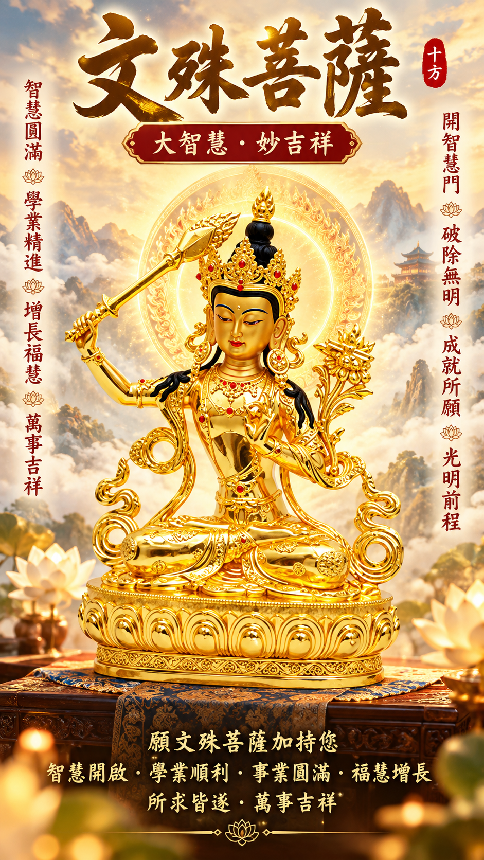 文殊菩薩{銅按金}30公分【十方】123318