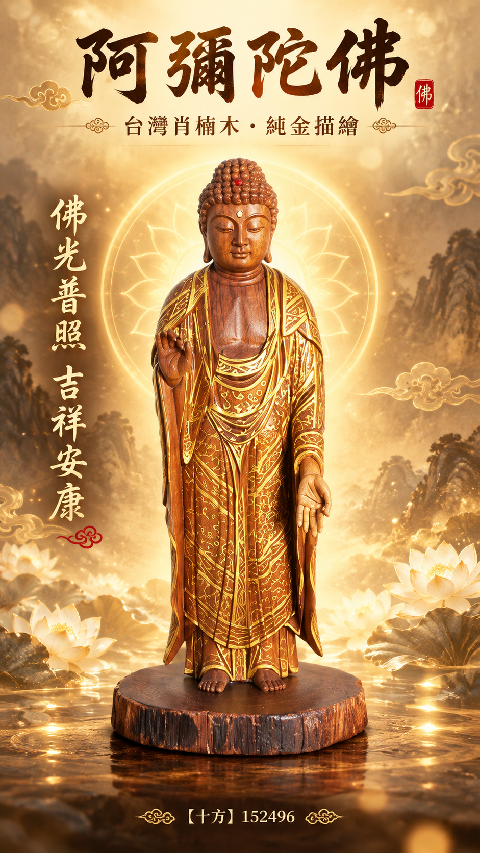 阿彌陀佛{台灣肖楠木}&祥獅{土沉} 木座高23公分  【十方】152496