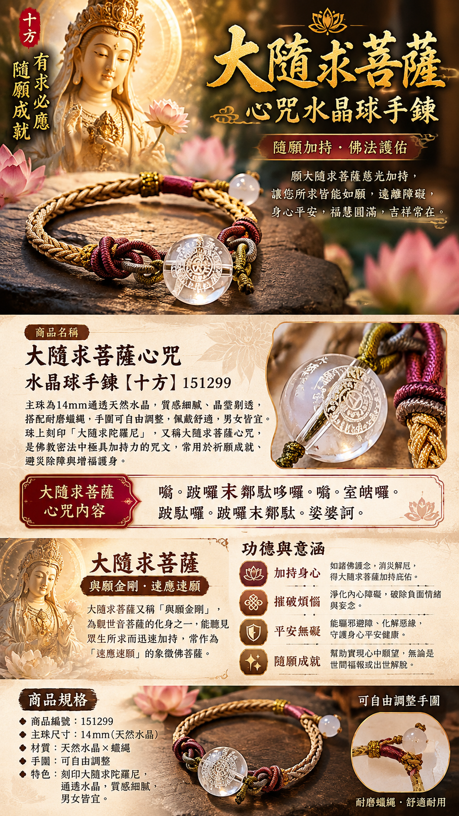 大隨求菩薩心咒 水晶球手鍊【十方】151299