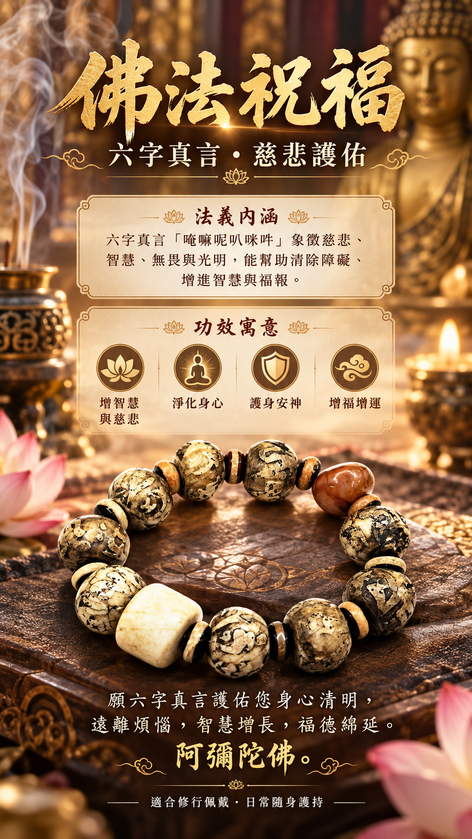 老硨磲{六字真言}手珠15*18 mm【十方】153523