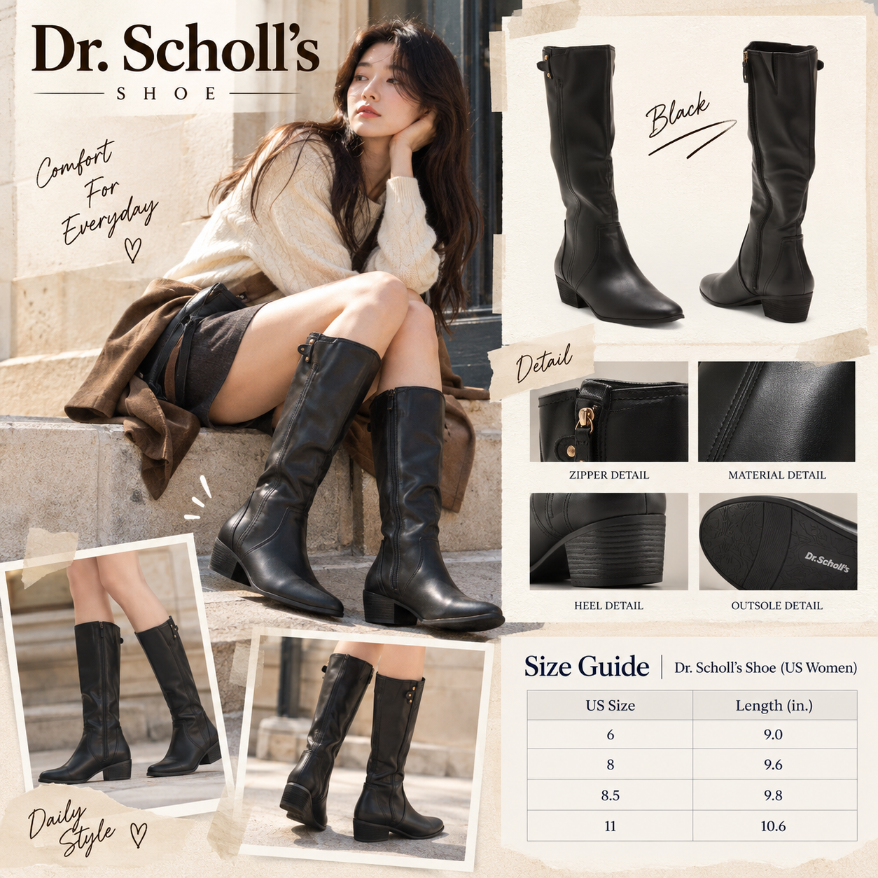 【預購】DR. SCHOLL'S N101010 Brilliance 休閒高筒靴 (黑色)