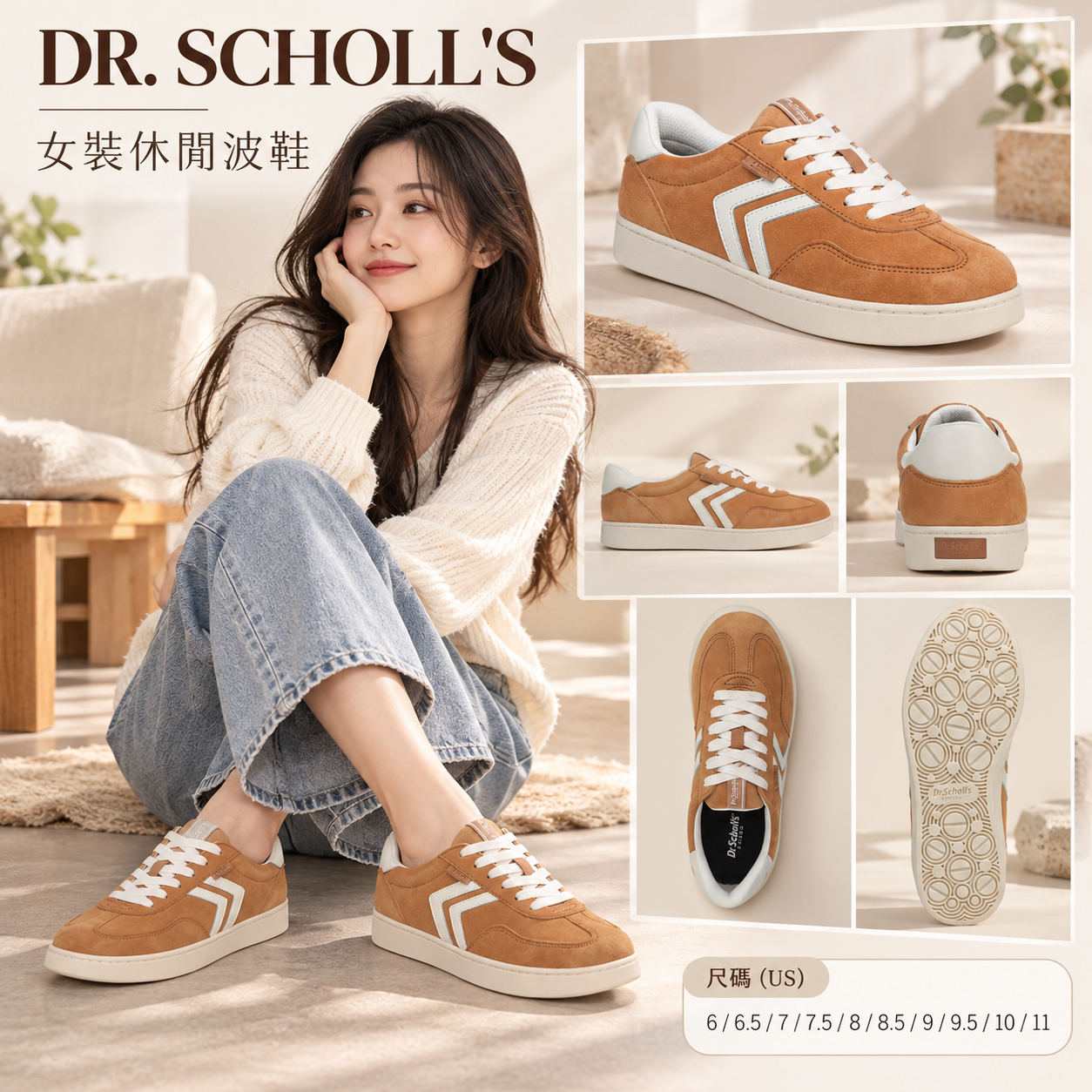 【預購】DR. SCHOLL'S N101009 女裝休閒板鞋 (啡色)