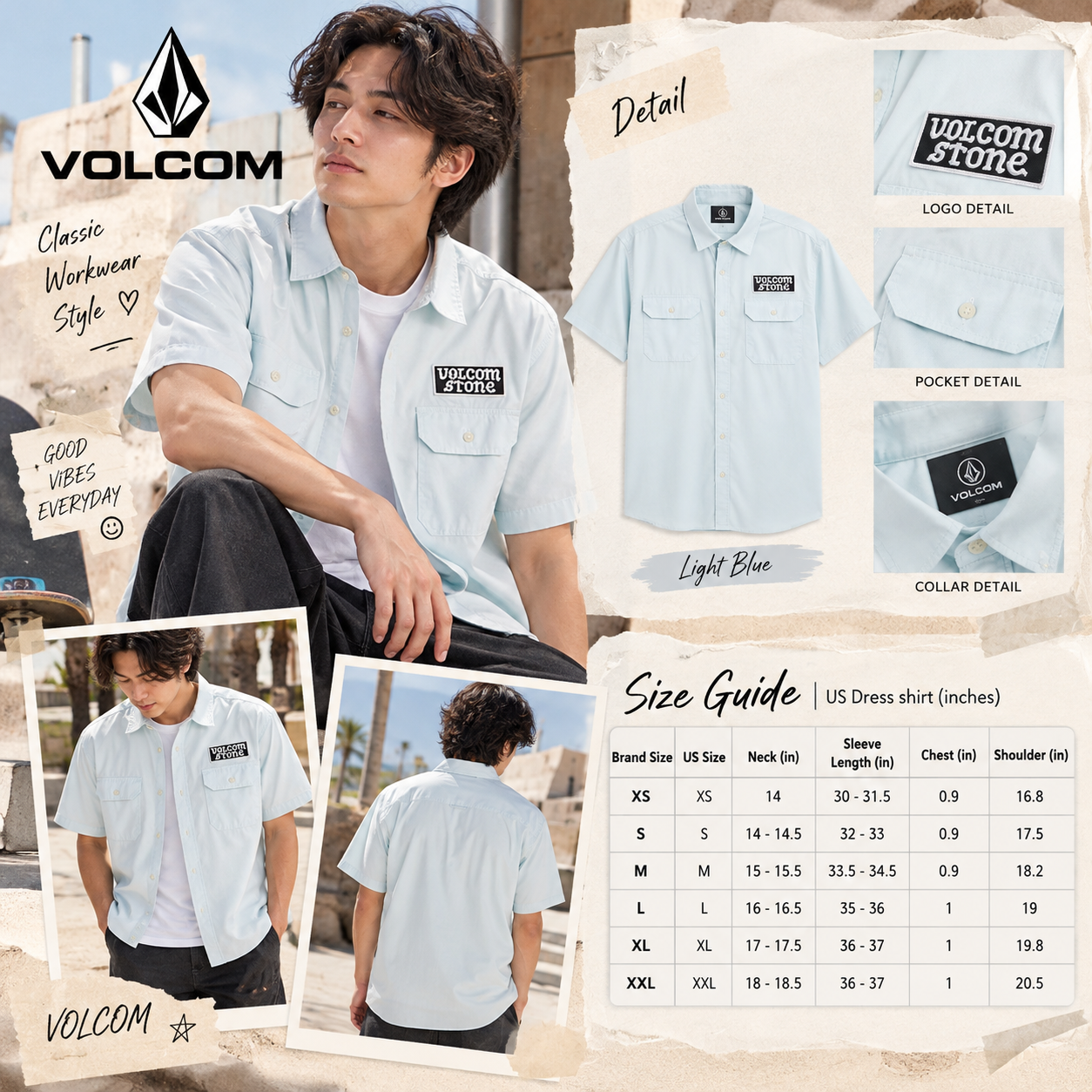 【預購】VOLCOM N101011 男裝短袖襯衫 (薄荷綠)