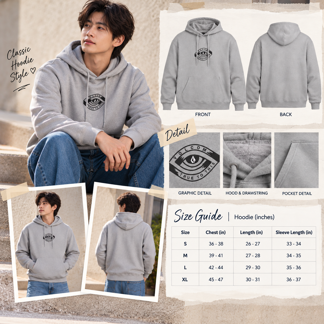 【預購】VOLCOM N101013 男裝連帽衛衣 (灰色)