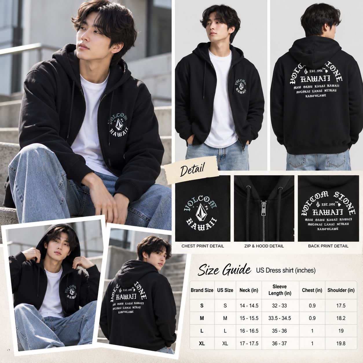 【預購】VOLCOM N101014 男裝拉鏈連帽外套 (黑色)