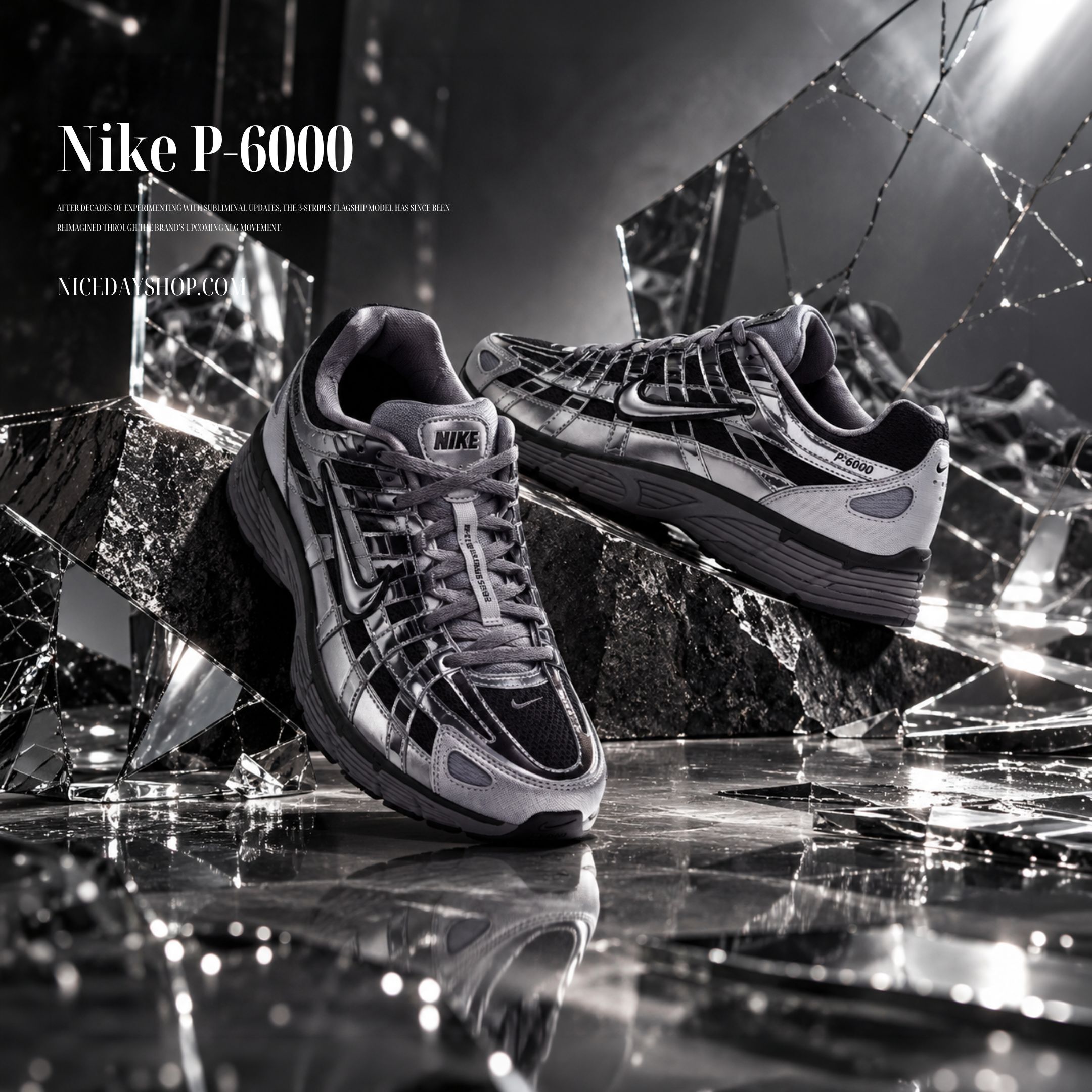 NICEDAY 代購 Nike P-6000 銀灰 銀黑 黑 液態銀 黑銀色 復古 科技 亮面 反光 CN0149-002