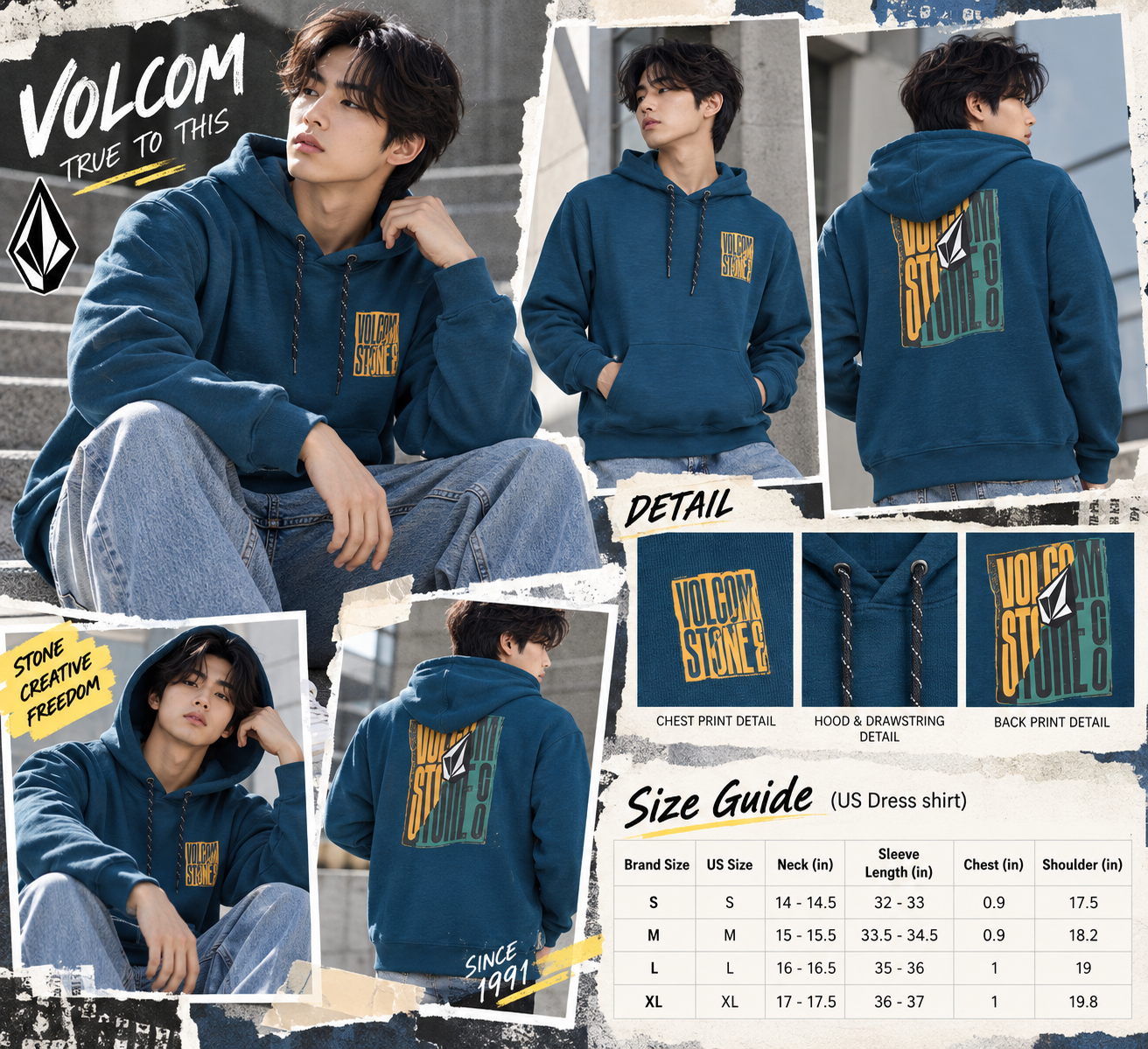 【預購】VOLCOM N101017 男裝連帽衛衣 (藍綠色)