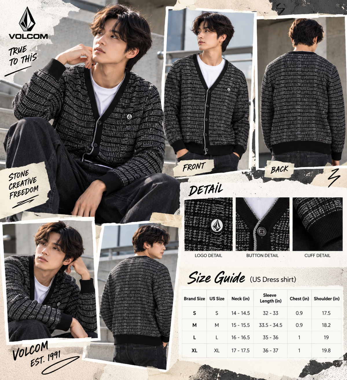 【預購】VOLCOM N101018 男裝針織外套 (黑色)