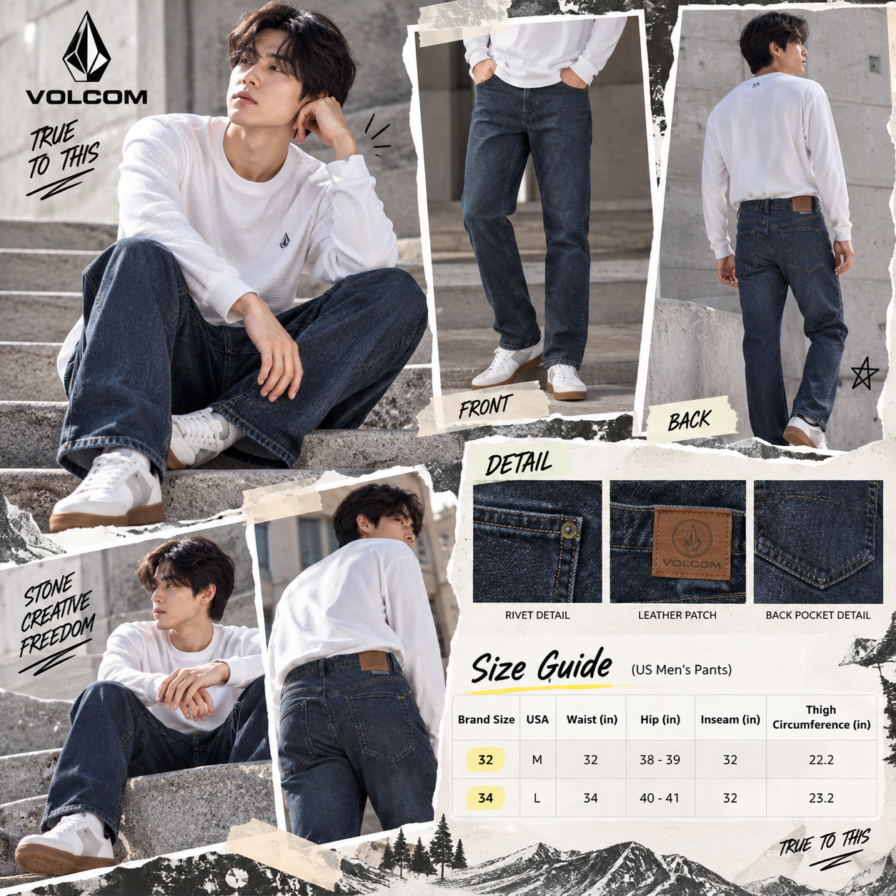 【預購】VOLCOM N101020 男裝牛仔長褲 (深藍色)