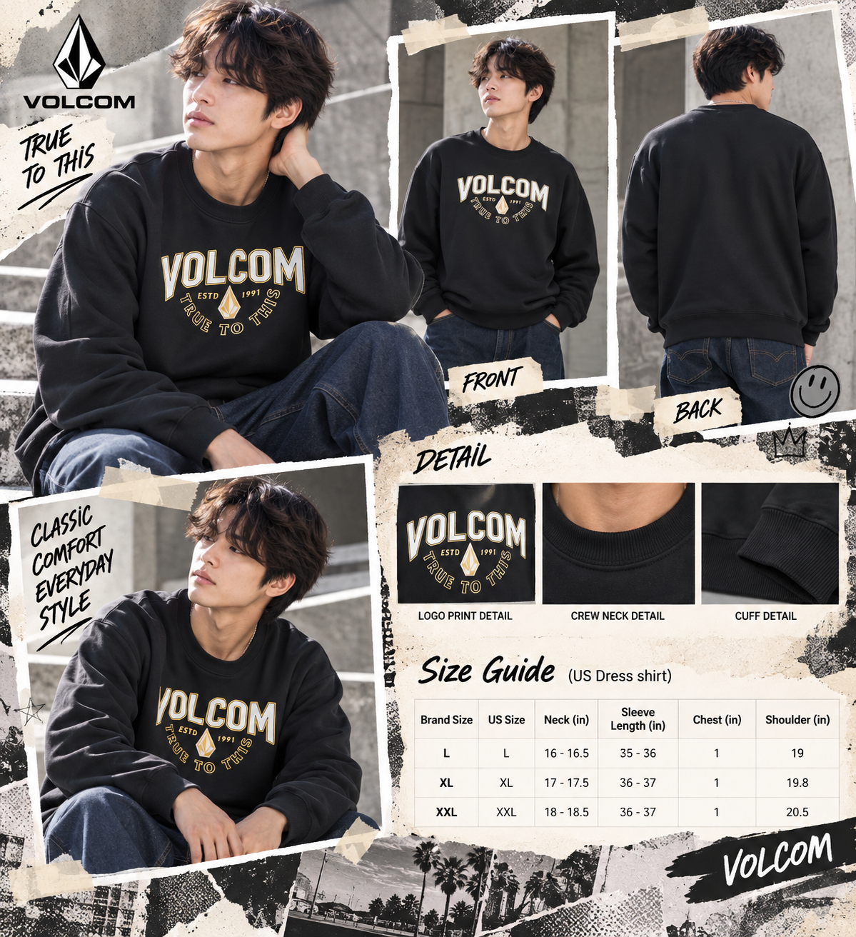 【預購】VOLCOM N101021 Edger 男裝圓領衛衣 (黑色)