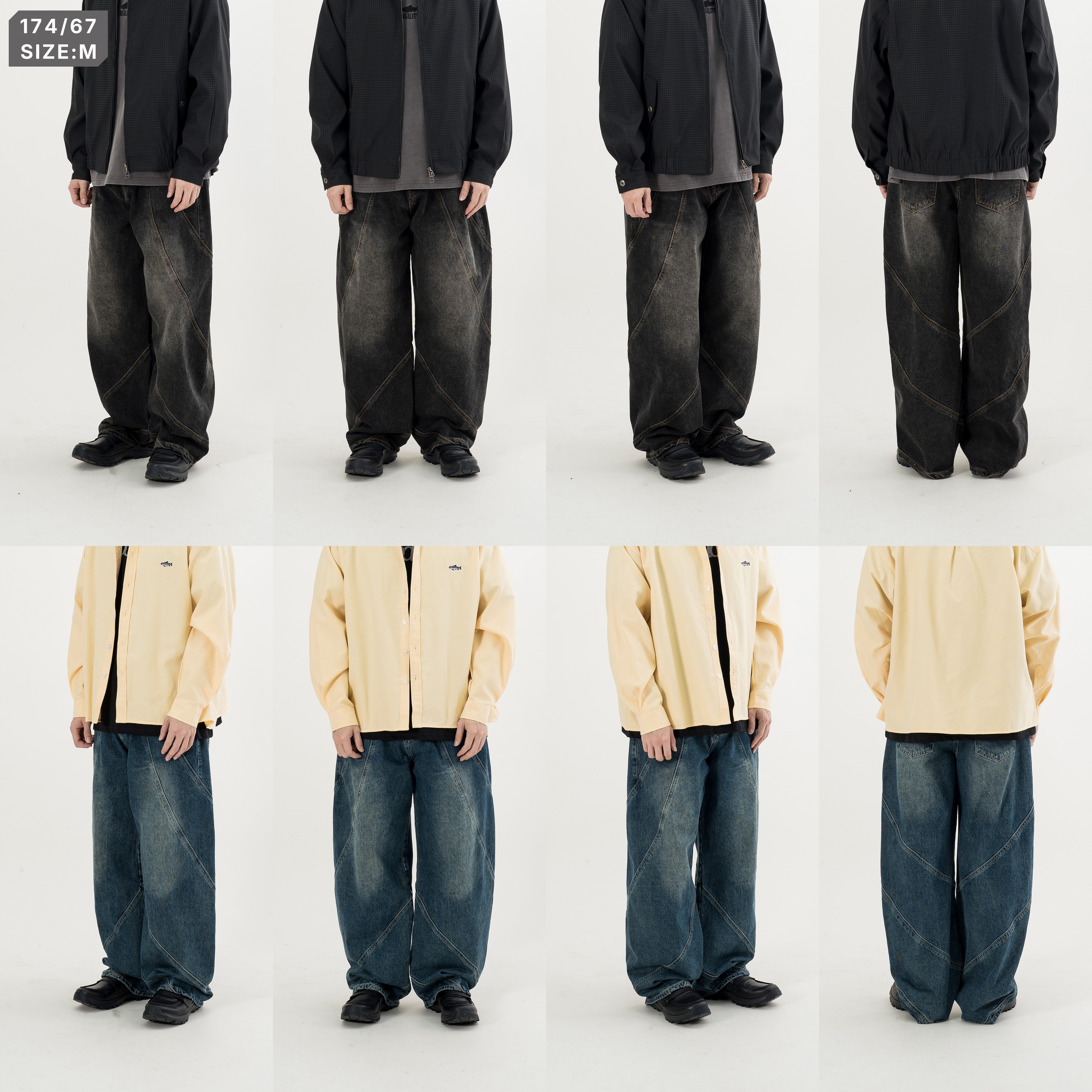 Spliced Curved Denim Jeans 立體裁片 彎刀牛仔長褲 [B-2691]