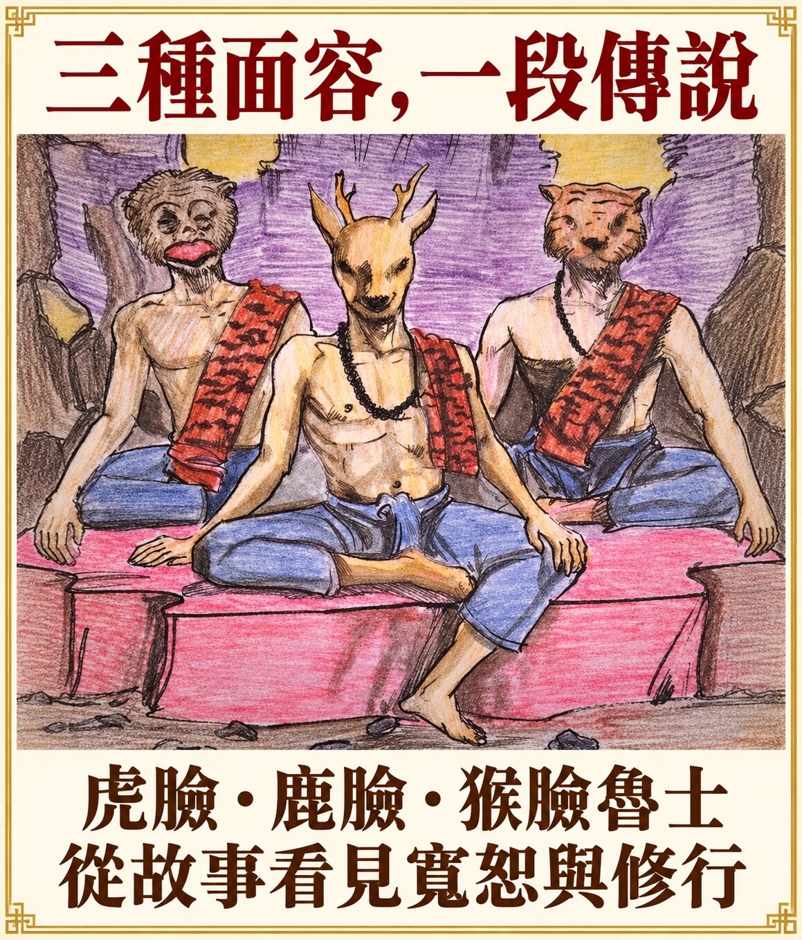 猴臉、鹿臉與虎臉魯士的原文故事插畫