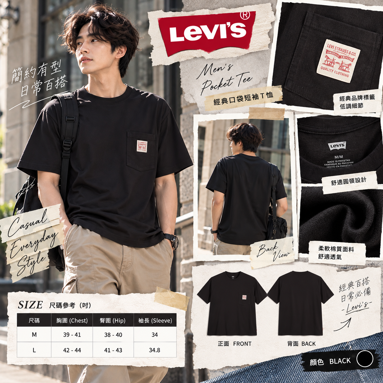 【預購】LEVIS N101039 男裝短袖上衣 (黑色)