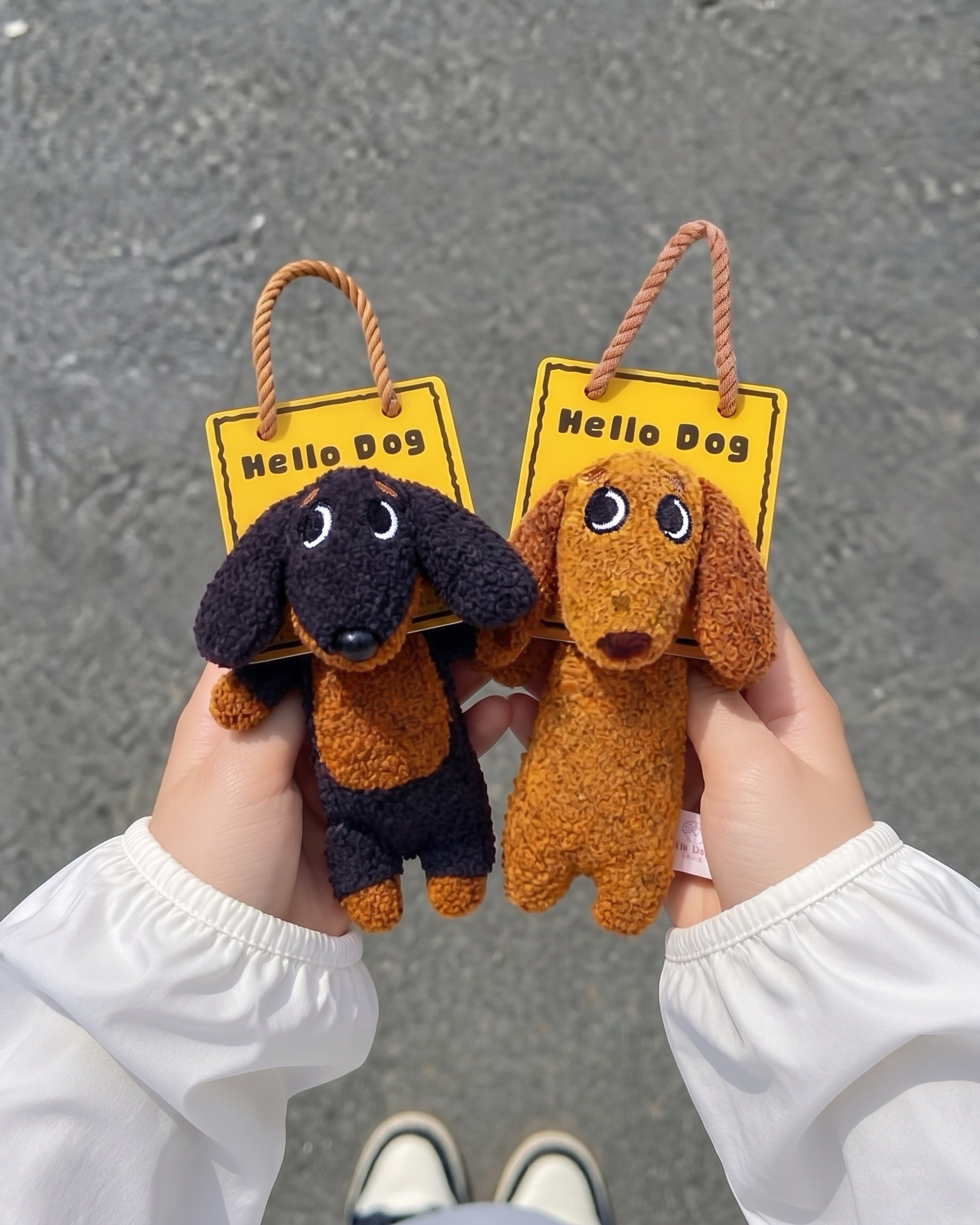Hello Dog 呆萌 心虛 毛絨 臘腸狗 吊飾 鑰匙圈 兩款