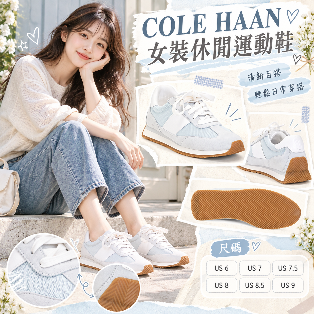 【預購】COLE HAAN N101043 Davie Runner 女裝波鞋 (淺藍色拼白色)