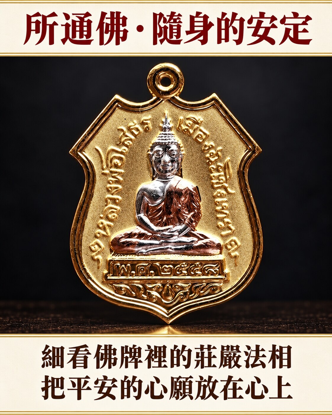 所通佛盾形佛牌與金屬浮雕細節